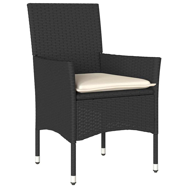 spisebordssæt til haven 5dele m. hynder polyrattan og glas sort