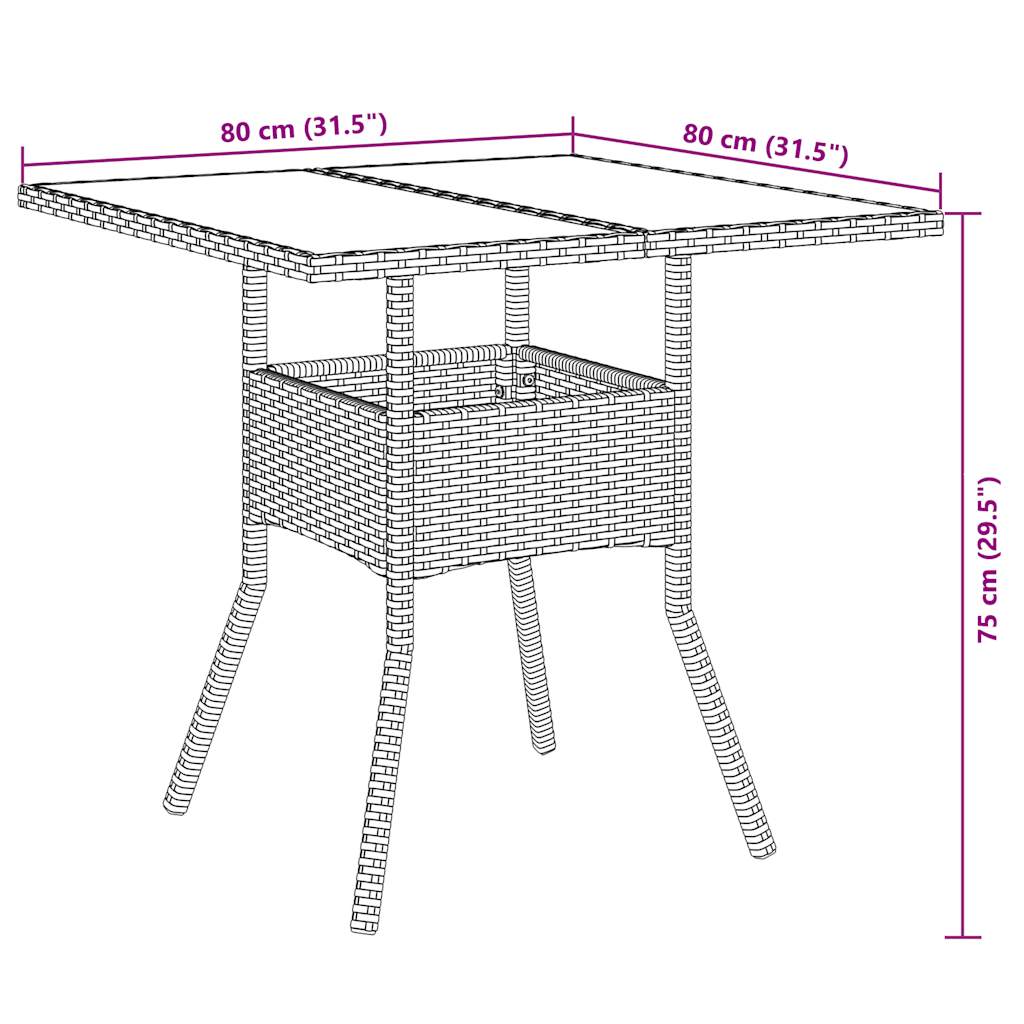 spisebordssæt til haven 5dele m. hynder polyrattan og glas sort