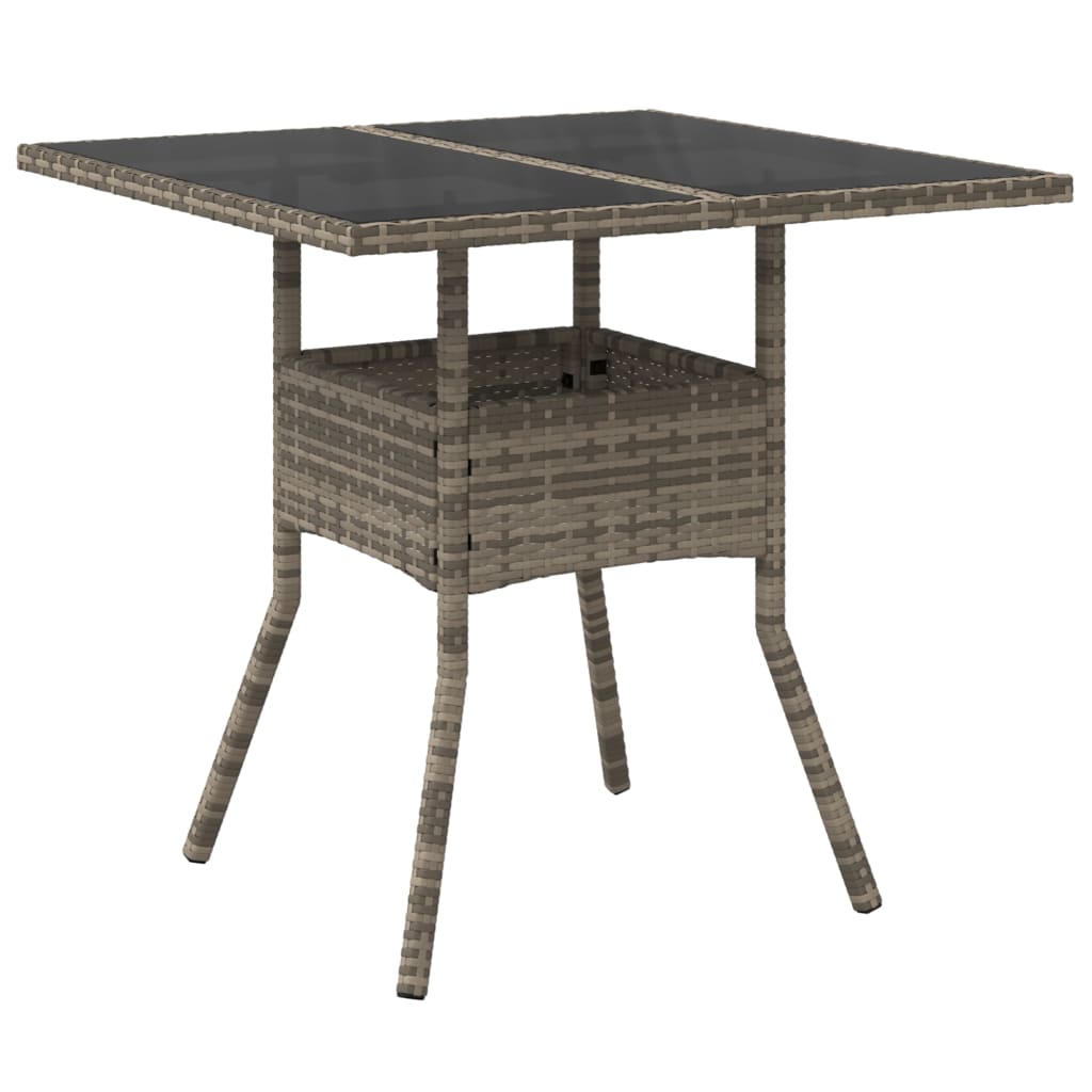 spisebordssæt til haven 3dele med hynder polyrattan og glas grå