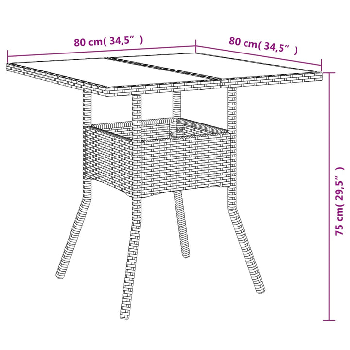spisebordssæt til haven 3 dele med hynder polyrattan og glas
