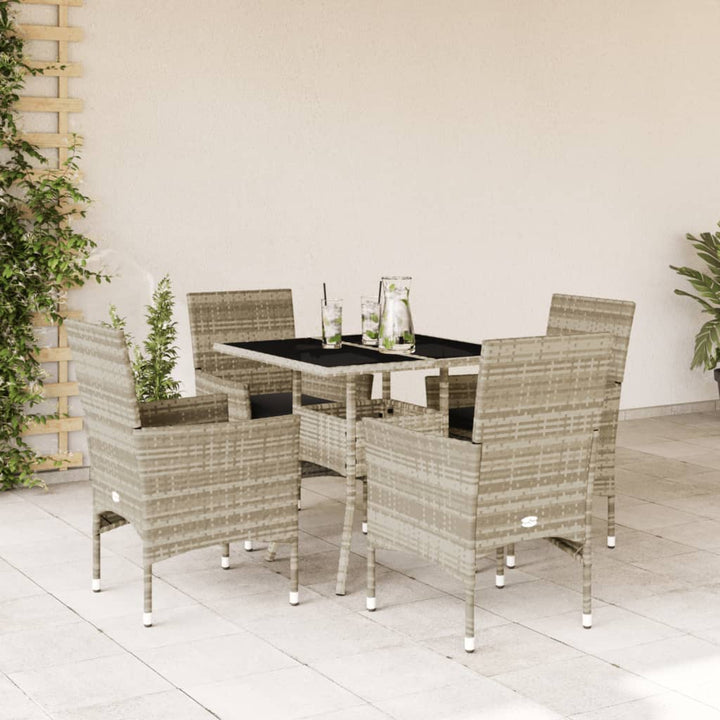 spisebordssæt til haven 5 dele med hynder polyrattan og glas