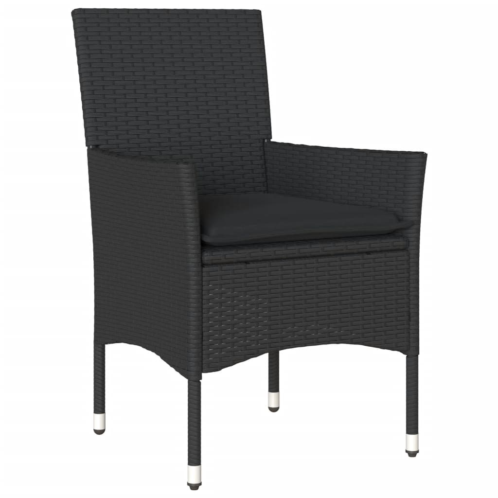 spisebordssæt til haven 3dele m. hynder polyrattan og glas sort