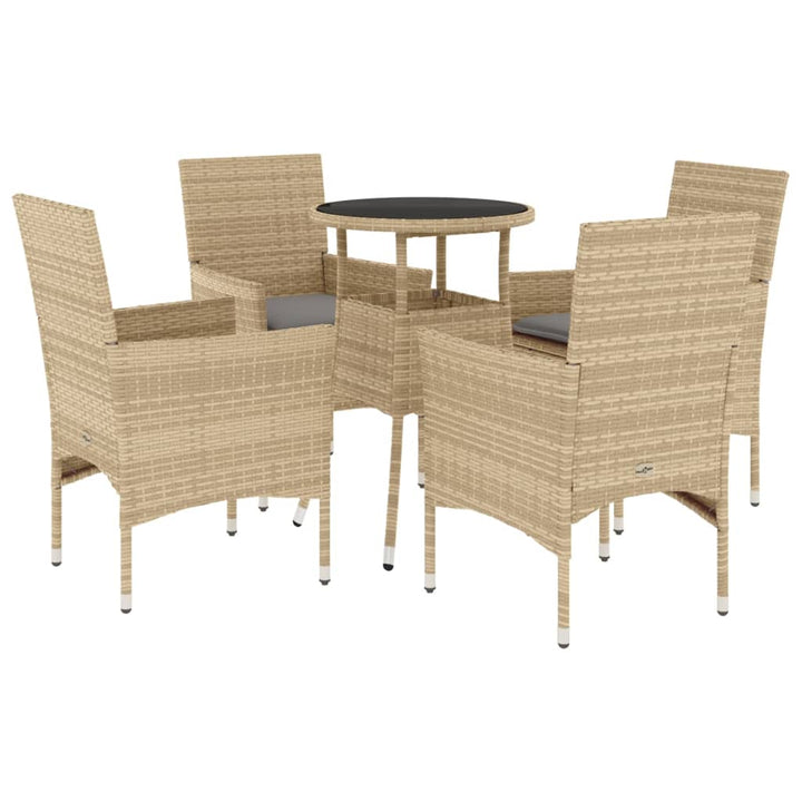 spisebordssæt til haven 5 dele med hynder polyrattan og glas