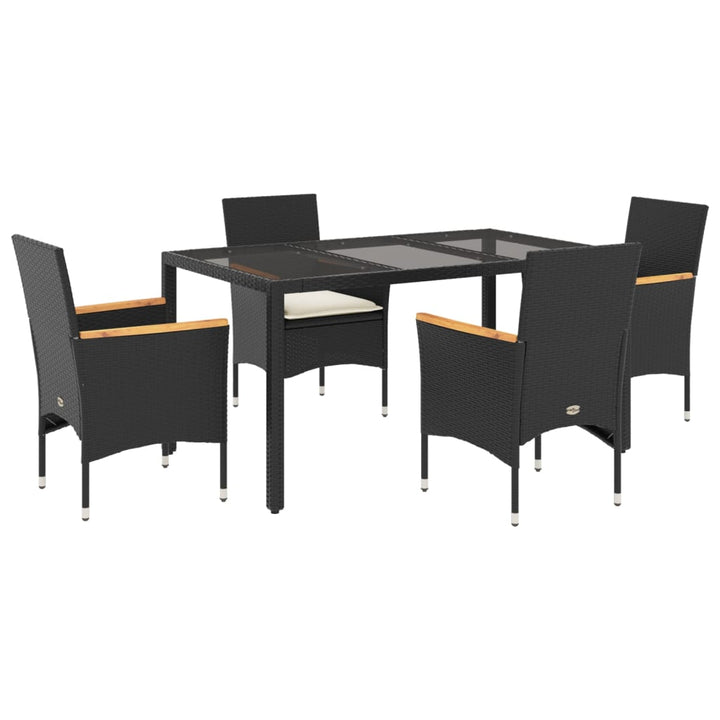 spisebordssæt til haven 5dele m. hynder polyrattan og glas sort