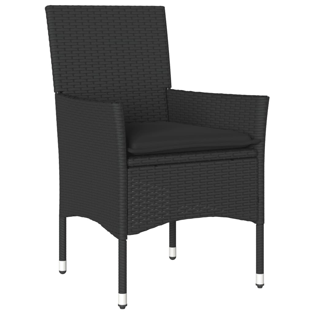 spisebordssæt til haven 3dele m. hynder polyrattan og glas sort