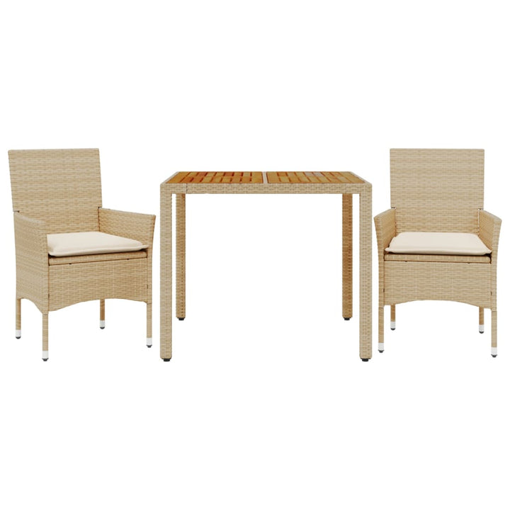 spisebordssæt til haven 3dele m. hynder polyrattan akacie beige