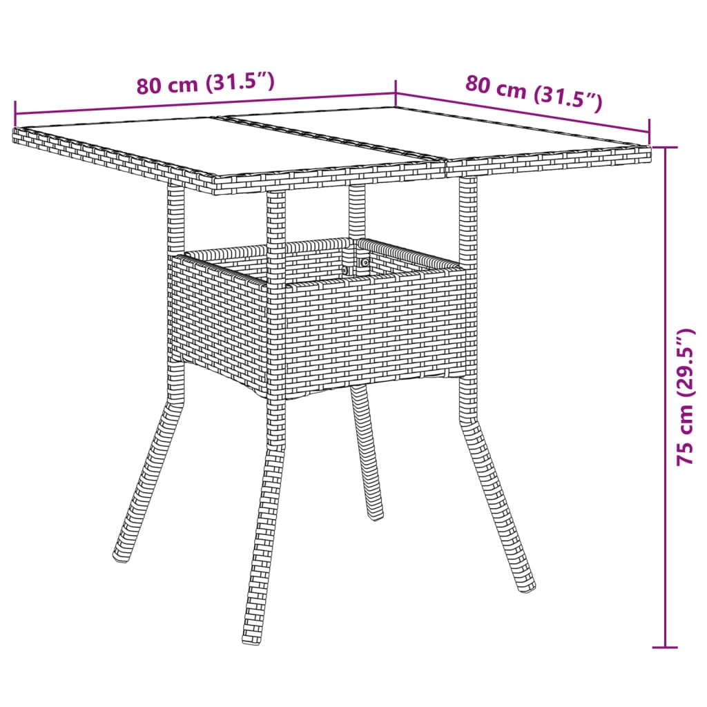 spisebordssæt til haven 3 dele med hynder polyrattan og glas