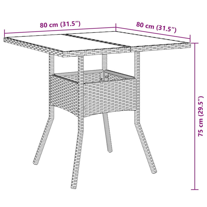 spisebordssæt til haven 3 dele med hynder polyrattan og glas