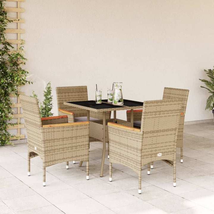 spisebordssæt til haven 5 dele med hynder polyrattan og glas