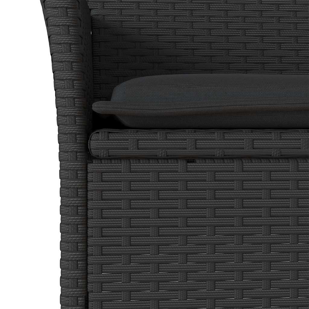 spisebordssæt til haven 3dele m. hynder polyrattan og glas sort
