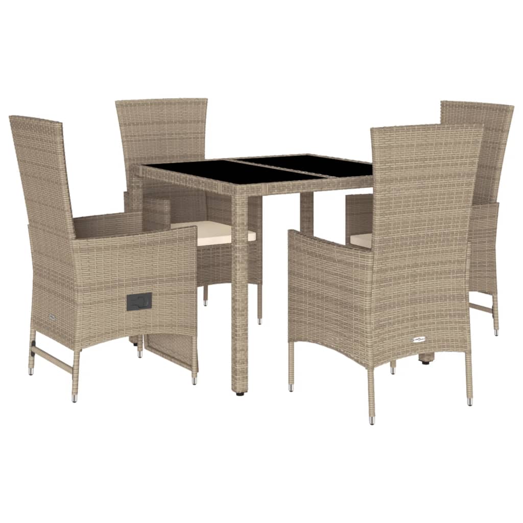 spisebordssæt til haven 5 dele med hynder polyrattan beige