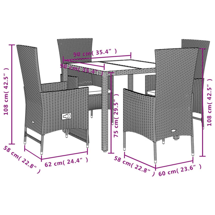 spisebordssæt til haven 5 dele med hynder polyrattan beige