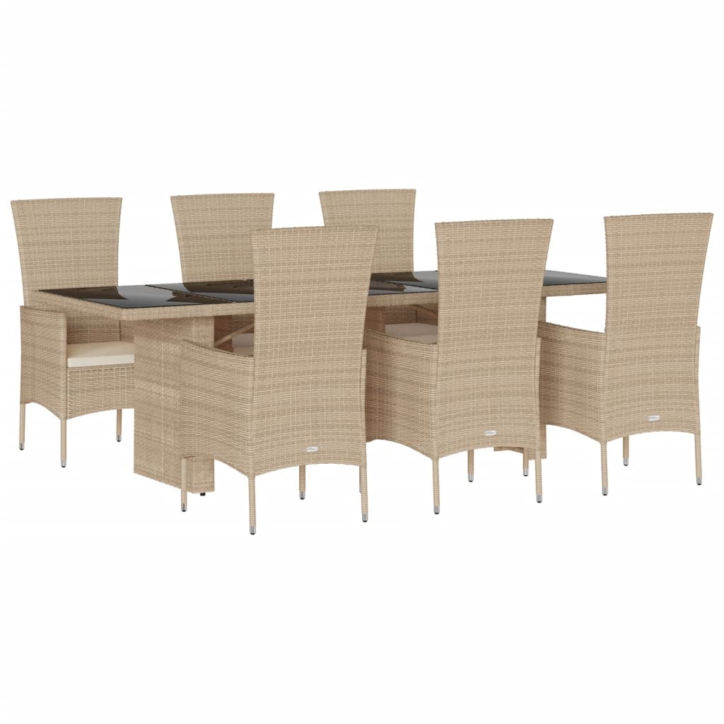 spisebordssæt til haven 7 dele med hynder polyrattan beige
