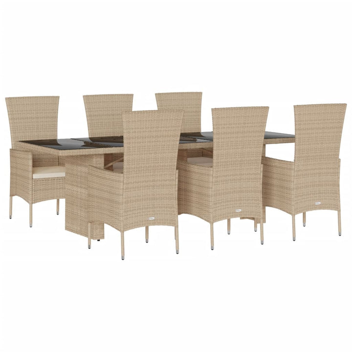 spisebordssæt til haven 7 dele med hynder polyrattan beige