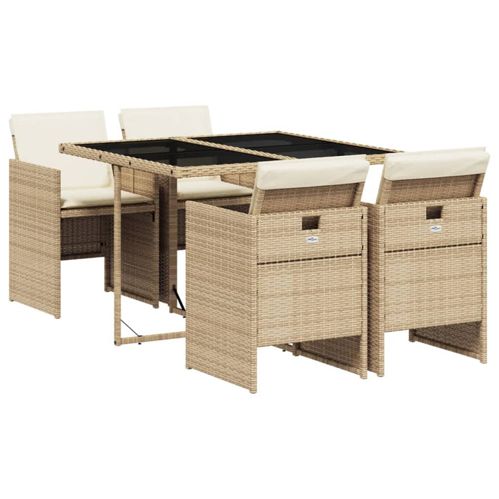 spisebordssæt til haven 5 dele med hynder polyrattan beige
