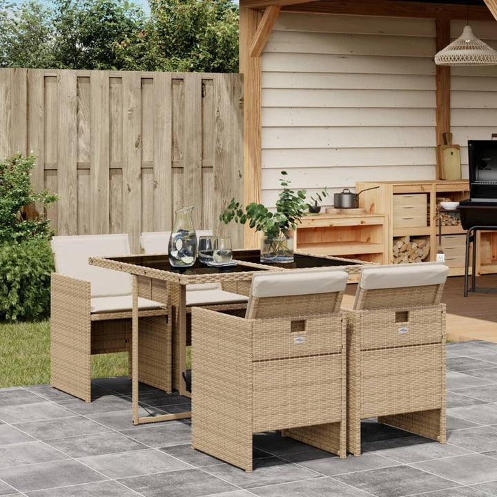 spisebordssæt til haven 5 dele med hynder polyrattan beige