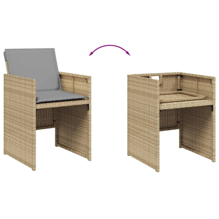 spisebordssæt til haven 5 dele med hynder polyrattan beige
