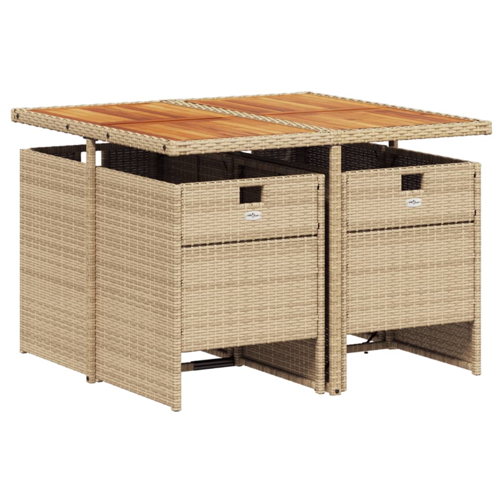 spisebordssæt til haven 5 dele med hynder polyrattan beige