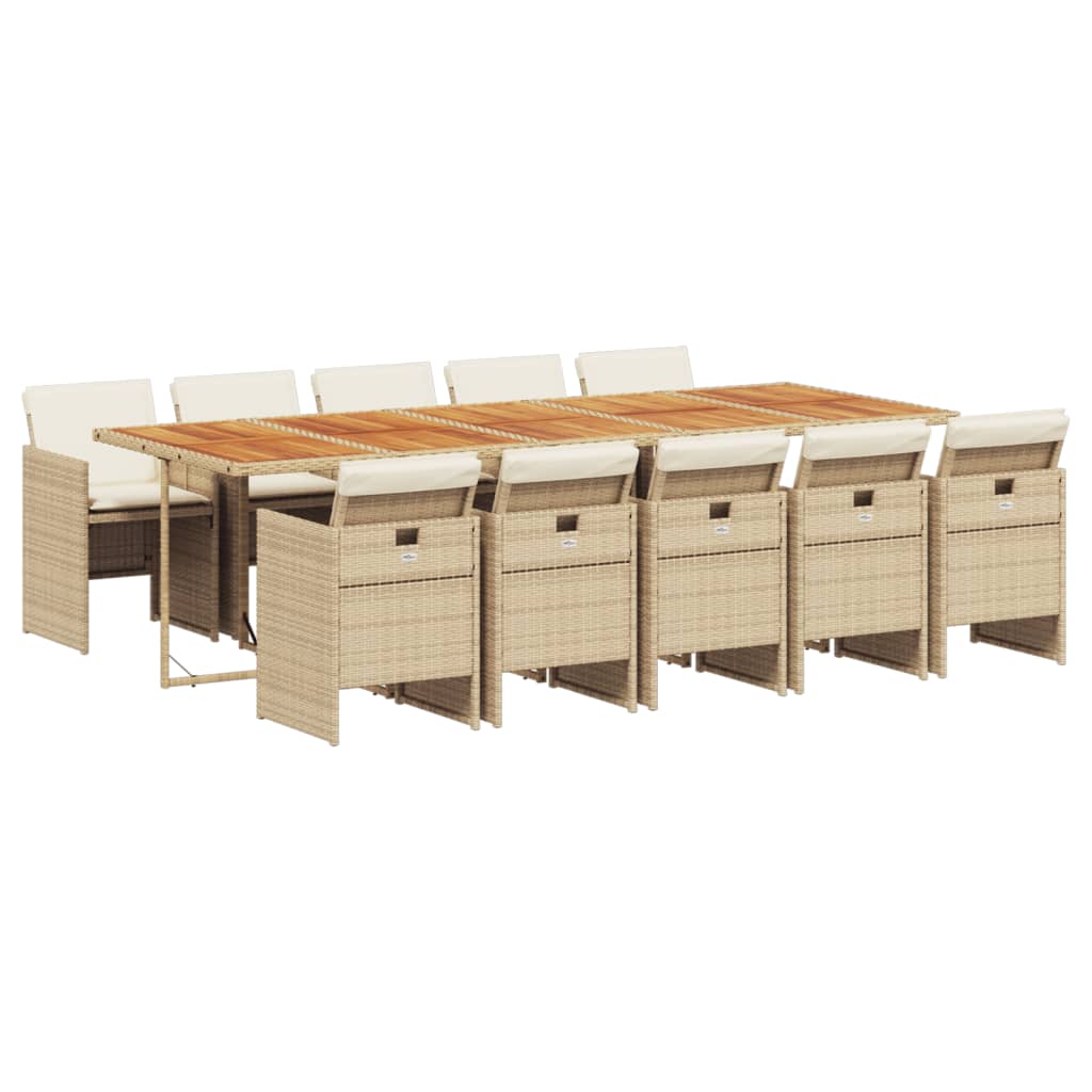 spisebordssæt til haven 11 dele med hynder polyrattan beige