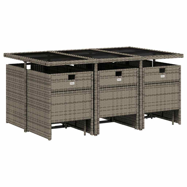 11-delt havespisesæt med hynder grå polyrattan