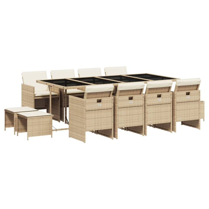 spisebordssæt til haven 13 dele med hynder polyrattan beige
