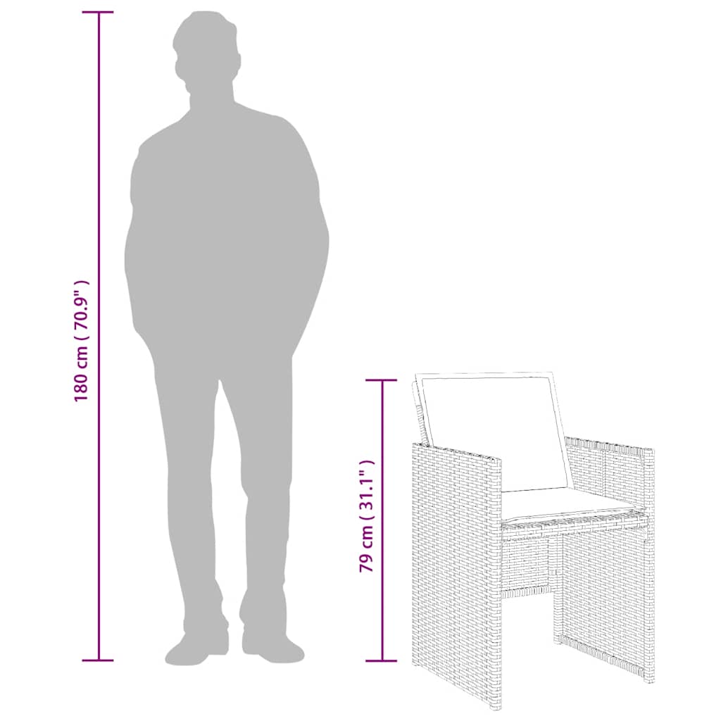 spisebordssæt til haven 17 dele med hynder polyrattan grå