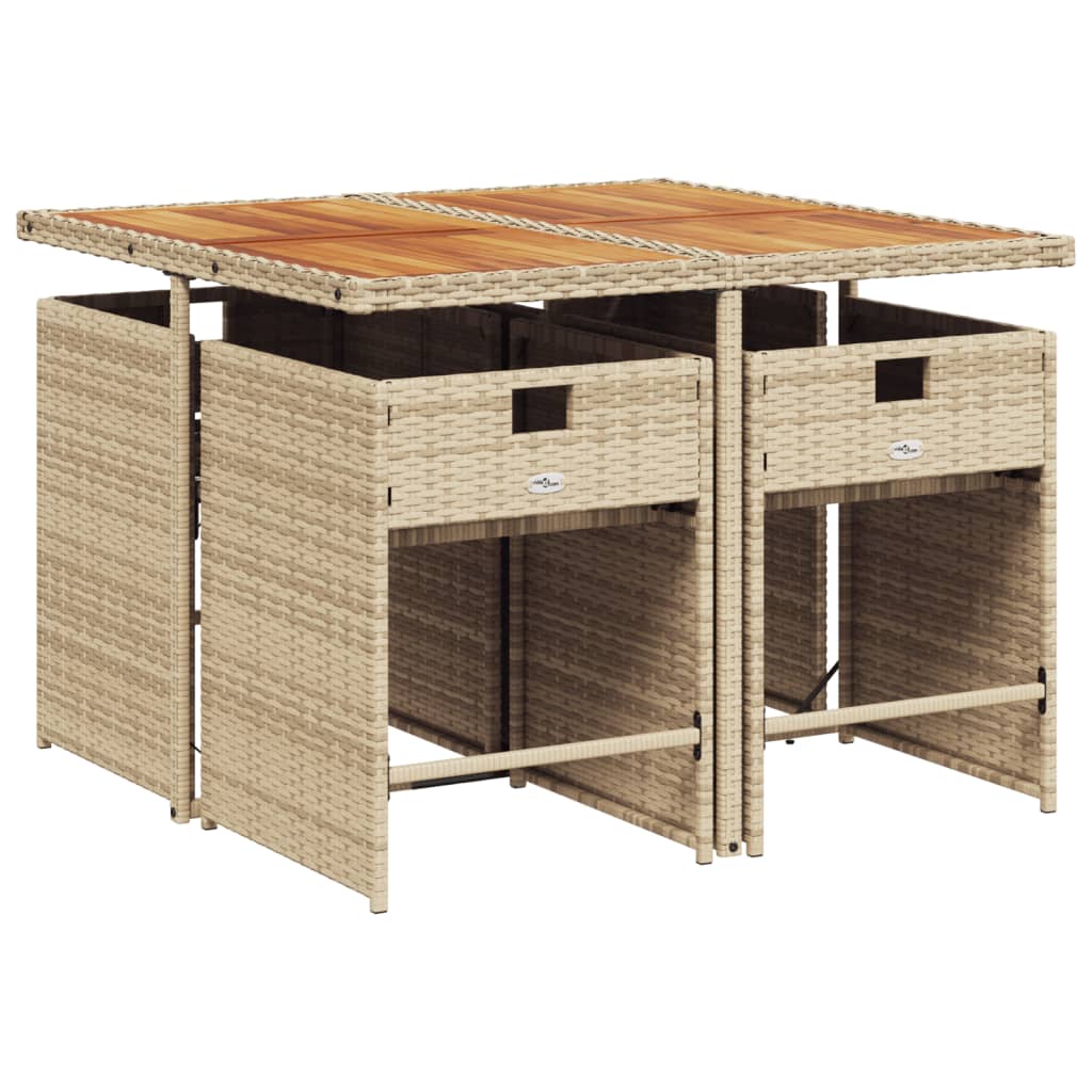 spisebordssæt til haven 5 dele med hynder polyrattan beige