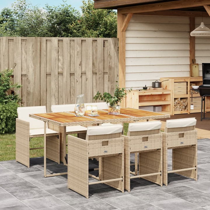 spisebordssæt til haven 7 dele med hynder polyrattan beige