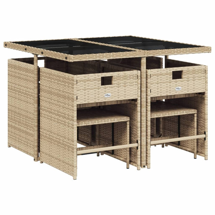 spisebordssæt til haven 9 dele med hynder polyrattan beige