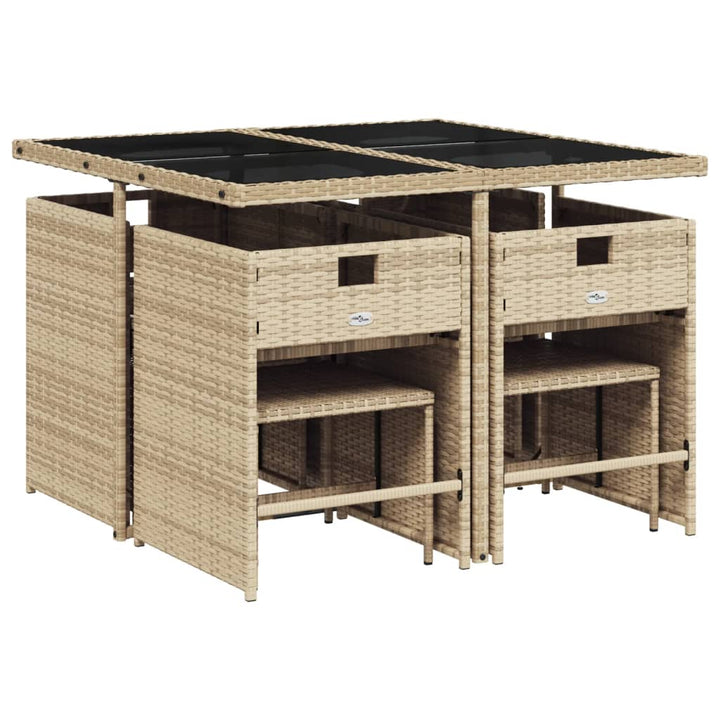 spisebordssæt til haven 9 dele med hynder polyrattan beige