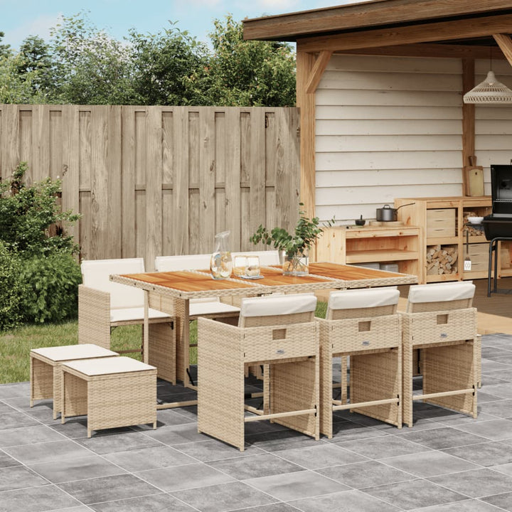 spisebordssæt til haven 11 dele med hynder polyrattan beige