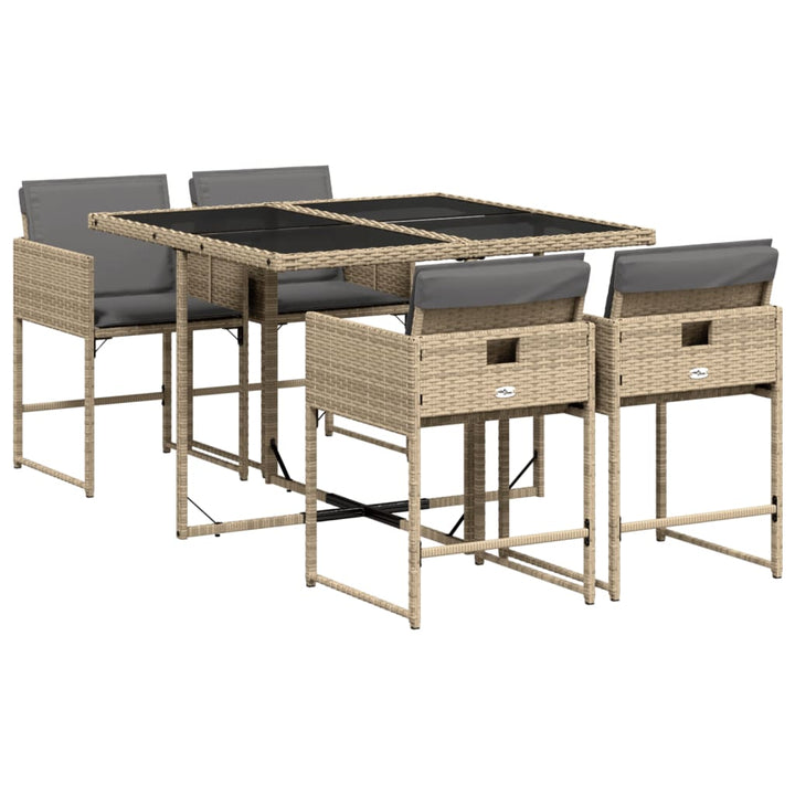 spisebordssæt til haven 5 dele med hynder polyrattan beige