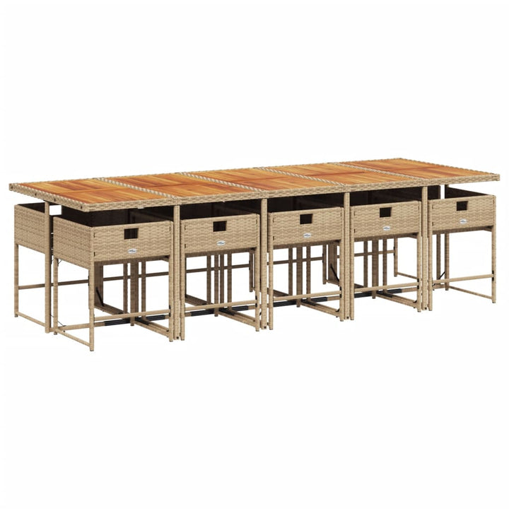spisebordssæt til haven 11 dele med hynder polyrattan beige