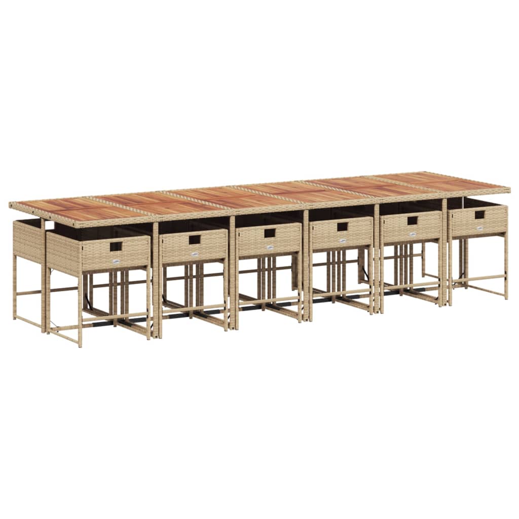 spisebordssæt til haven 13 dele med hynder polyrattan beige
