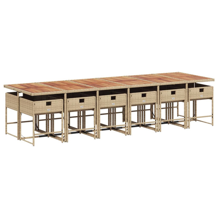spisebordssæt til haven 13 dele med hynder polyrattan beige