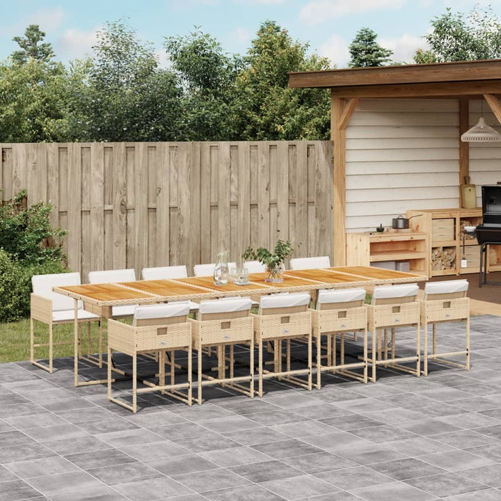 spisebordssæt til haven 13 dele med hynder polyrattan beige