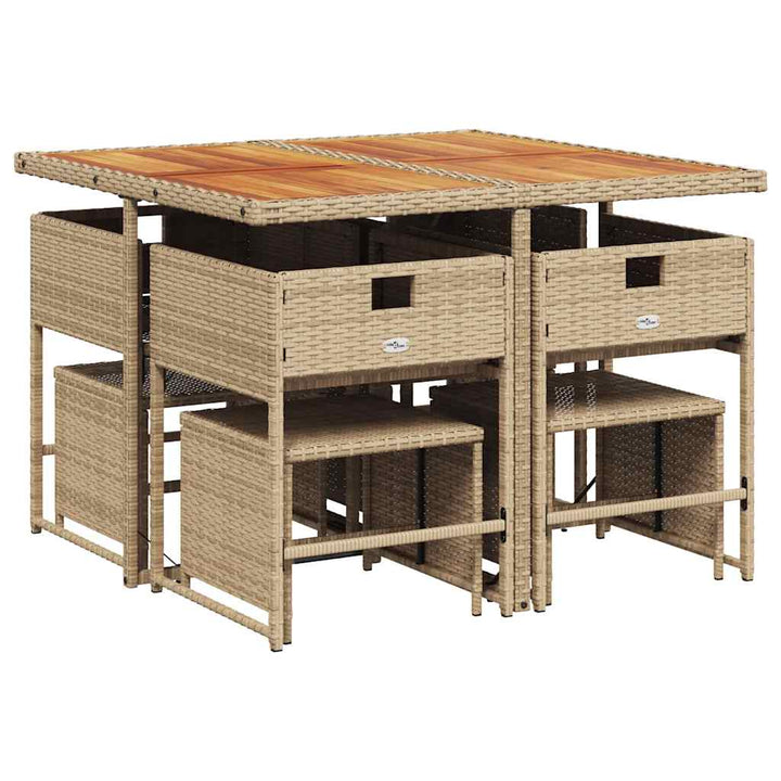 spisebordssæt til haven 9 dele med hynder polyrattan beige