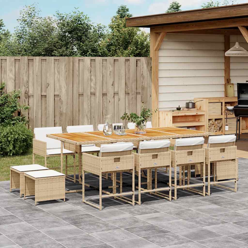 spisebordssæt til haven 13 dele med hynder polyrattan beige