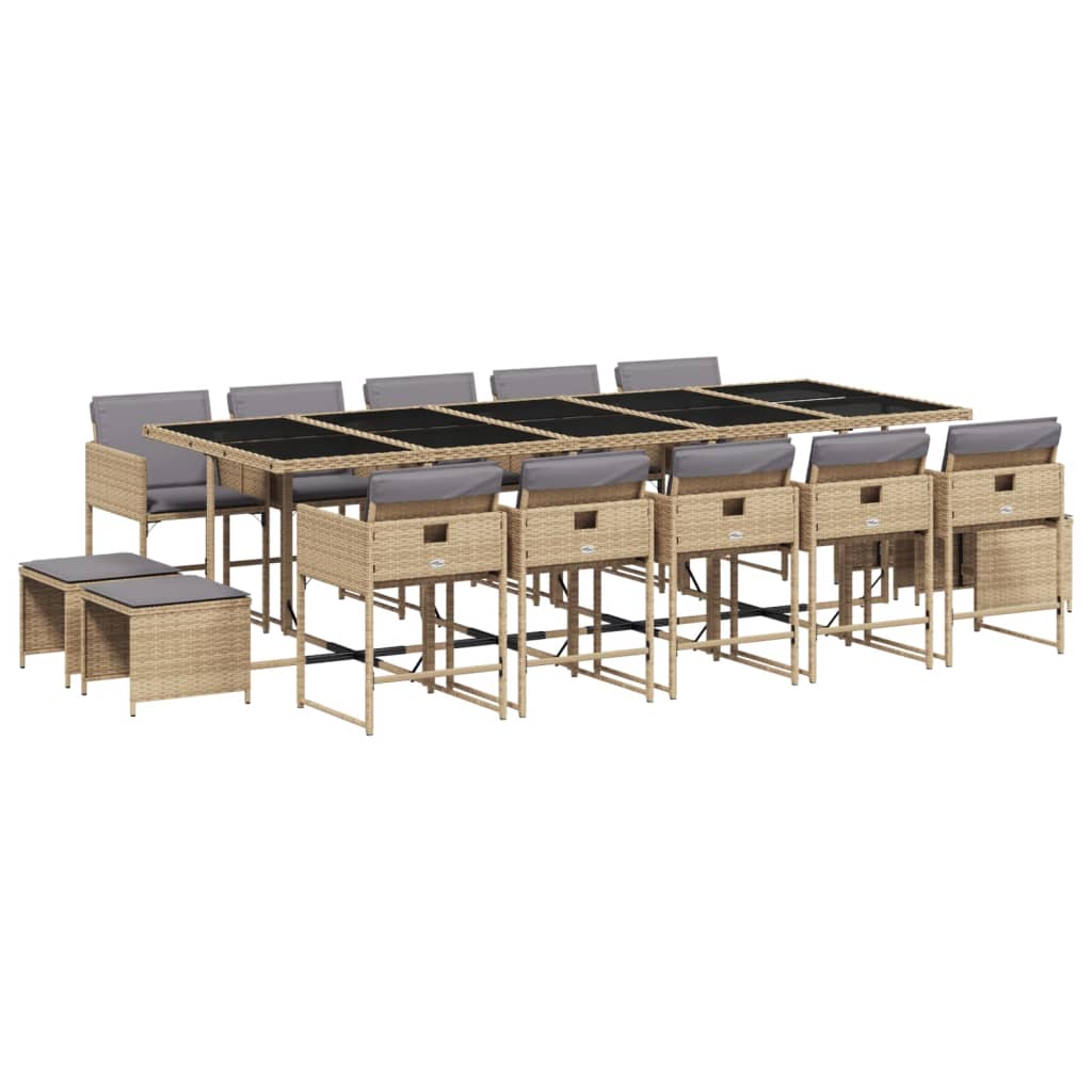 spisebordssæt til haven 15 dele med hynder polyrattan beige