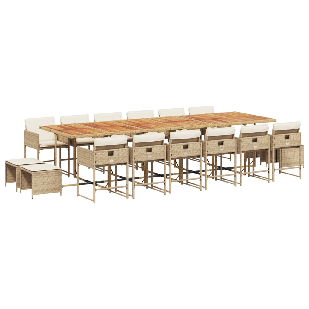 spisebordssæt til haven 17 dele med hynder polyrattan beige