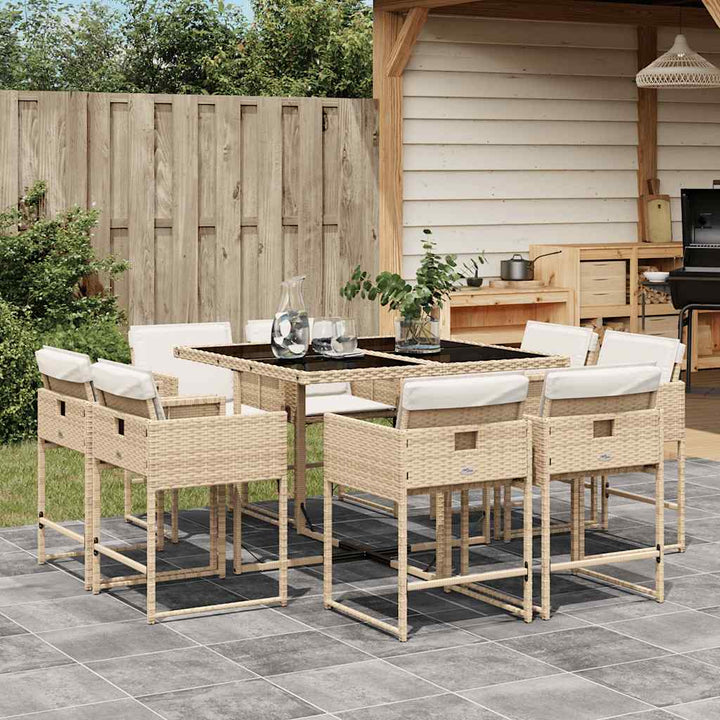 spisebordssæt til haven 9 dele med hynder polyrattan beige