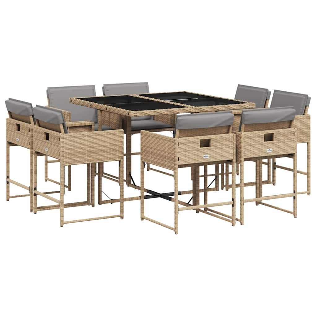 spisebordssæt til haven 9 dele med hynder polyrattan beige