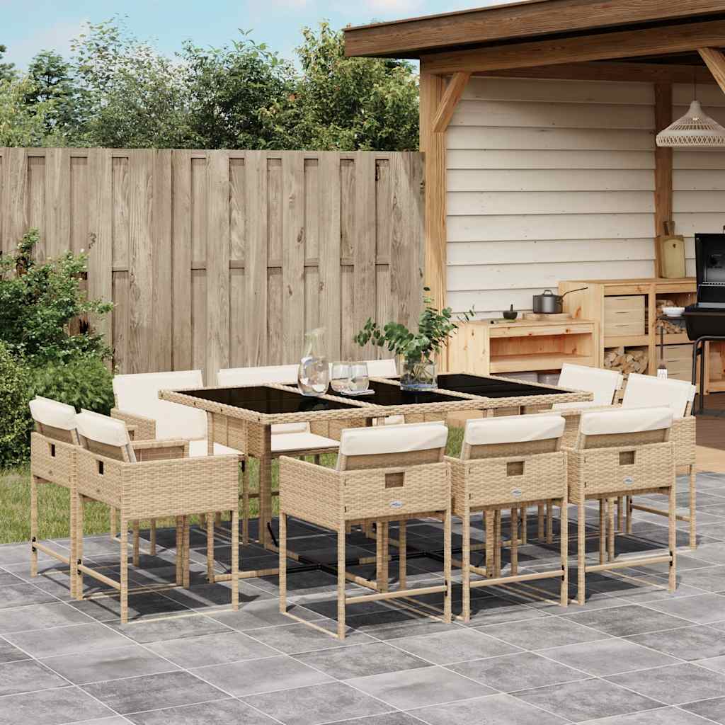 spisebordssæt til haven 11 dele med hynder polyrattan beige