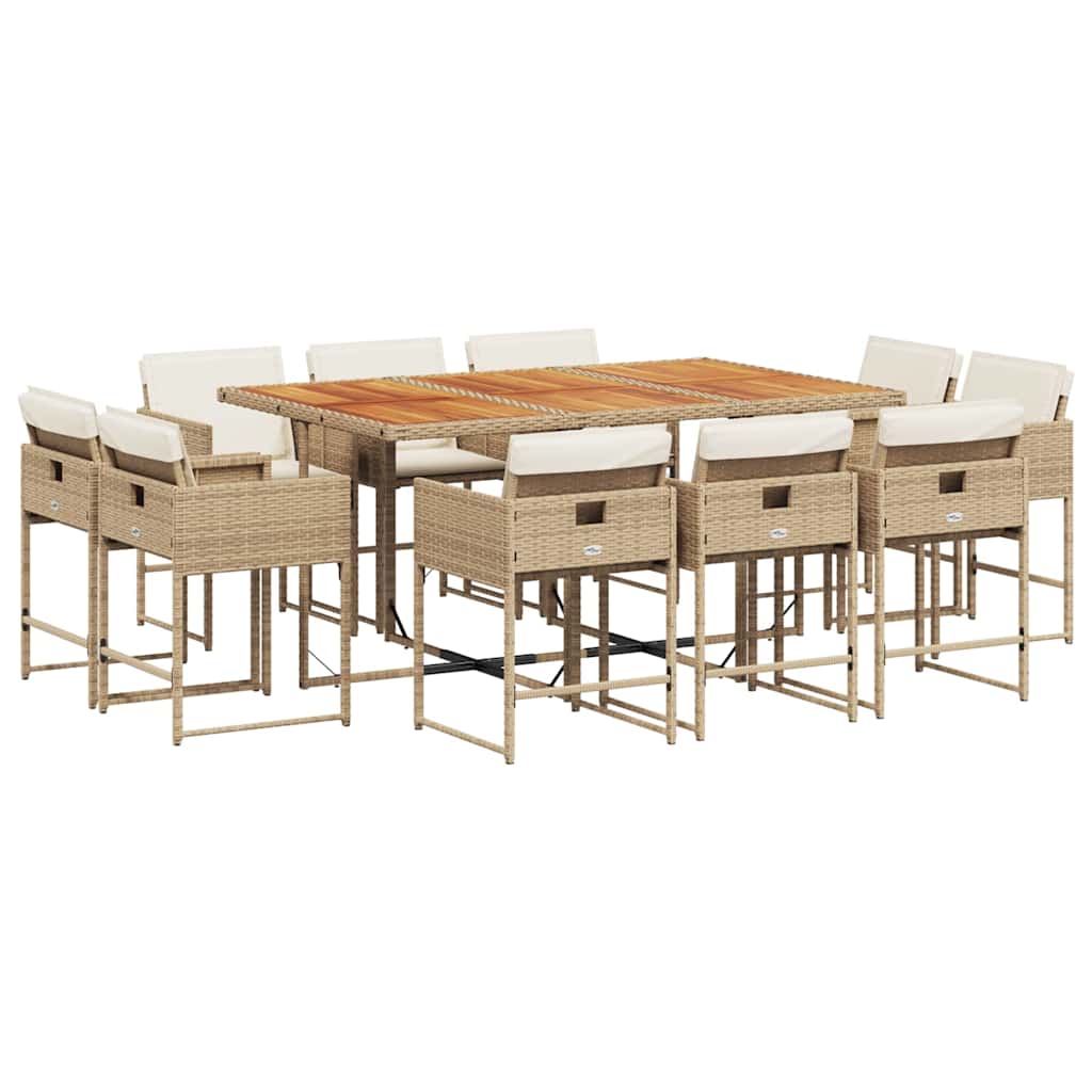 spisebordssæt til haven 11 dele med hynder polyrattan beige