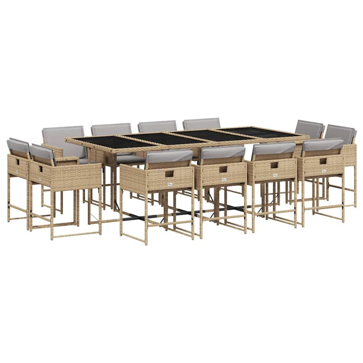 spisebordssæt til haven 13 dele med hynder polyrattan beige