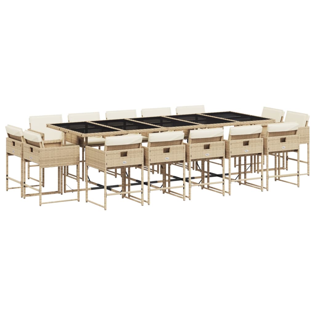 spisebordssæt til haven 15 dele med hynder polyrattan beige