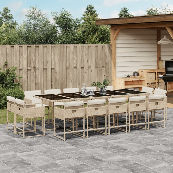 spisebordssæt til haven 15 dele med hynder polyrattan beige