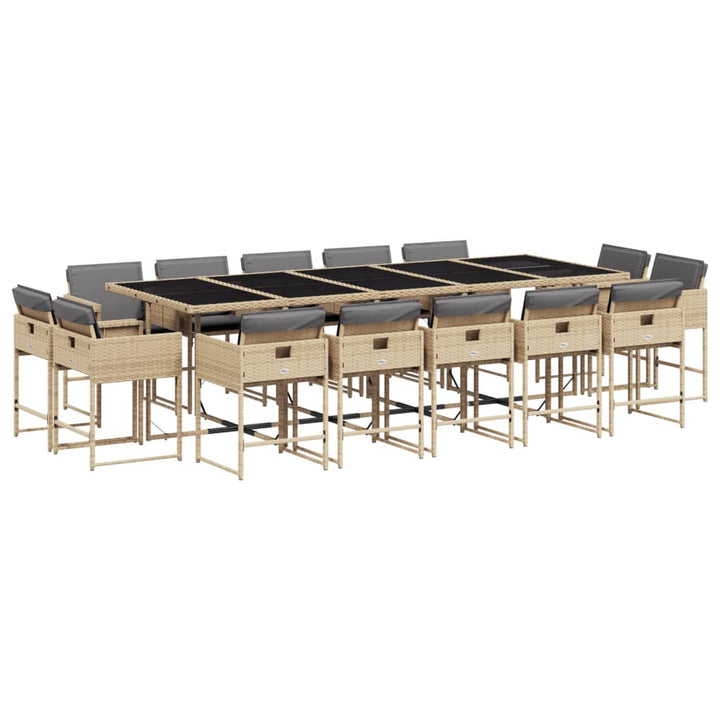 spisebordssæt til haven 15 dele med hynder polyrattan beige