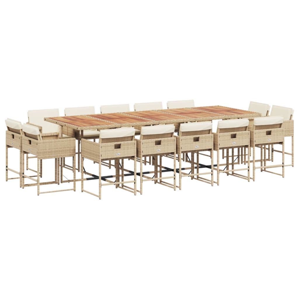 spisebordssæt til haven 15 dele med hynder polyrattan beige