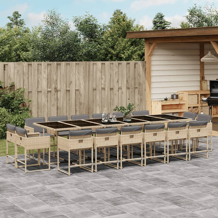 spisebordssæt til haven 17 dele med hynder polyrattan beige
